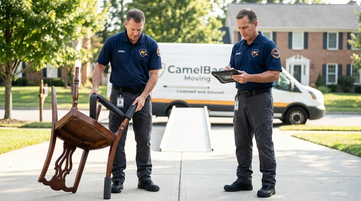 Movers inspecting furniture for damage prevention before loading in Clifton, CO